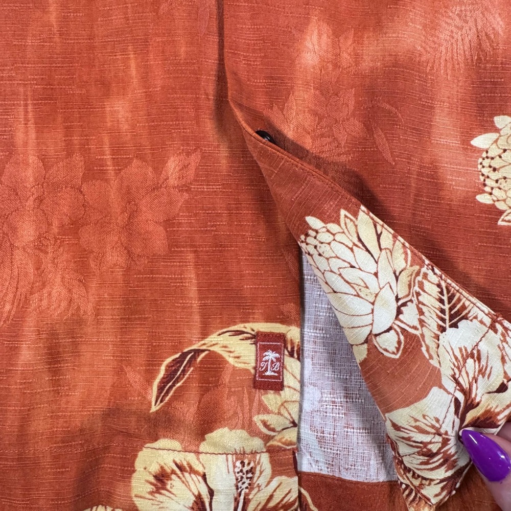 Tommy Bahama Mens XXL Burnt Orange Silk Floral Hibiscus Camp Shirt Short Sleeve - Picture 6 of 7